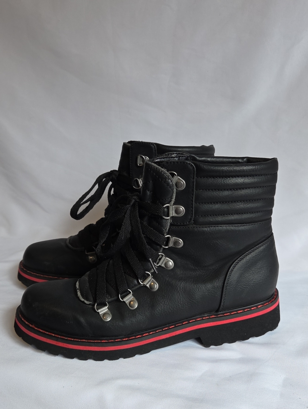 Route 66 Women's Black Lace-Up Ankle Boots with Red Accent